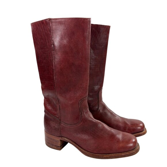 Vintage FRYE Campus Tall Leather Boots Mens Size 12 D Mahogany Made in USA - Picture 1 of 12